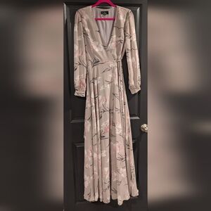 Lulu's Pink and Cream Floral Long Sleeve Dress